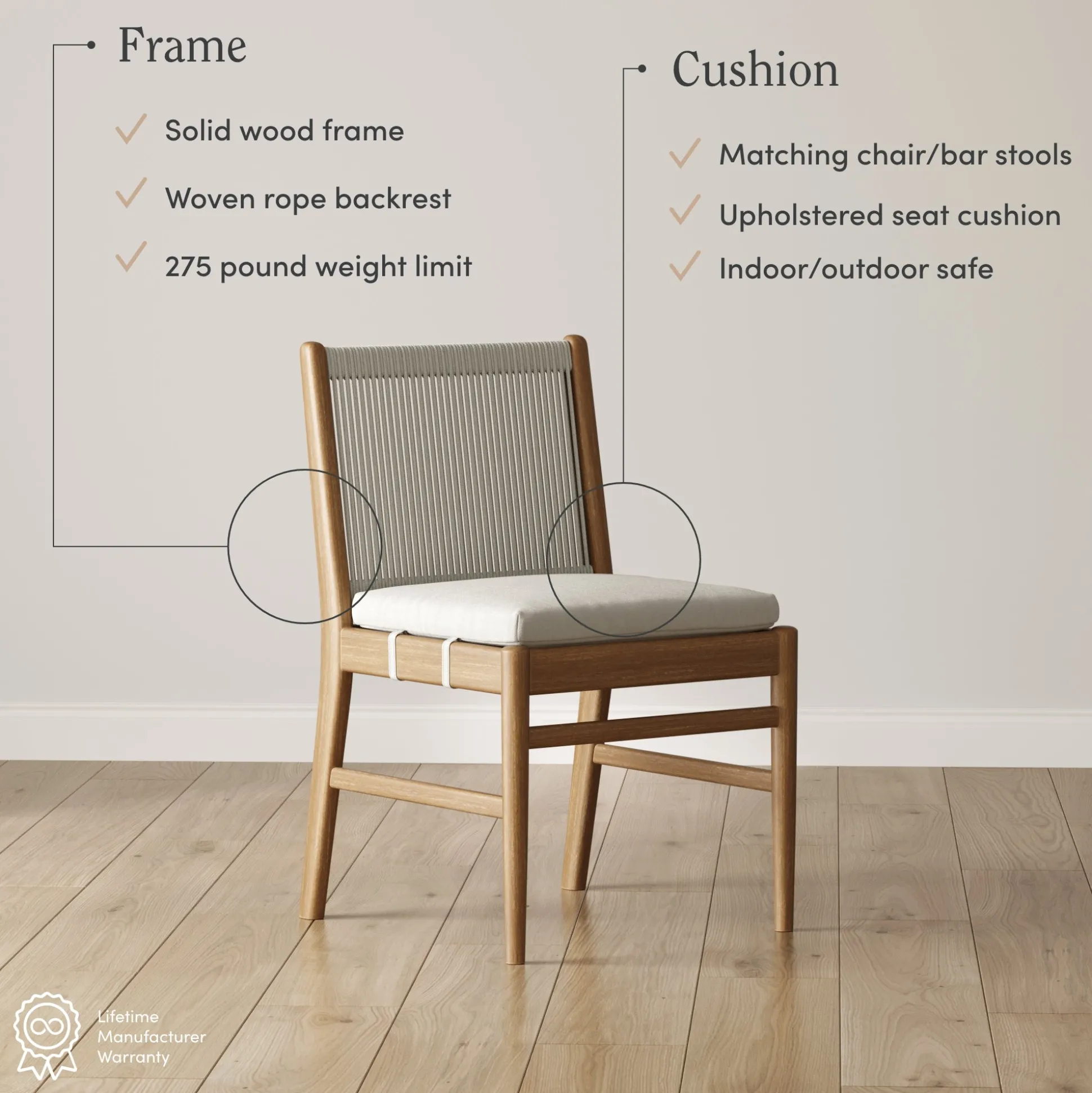 Woven Rope Back Dining Chair Brushed Light Brown