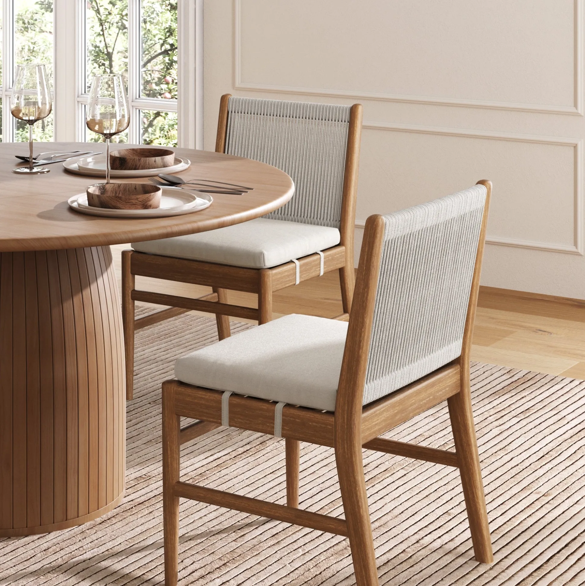 Woven Rope Back Dining Chair Brushed Light Brown