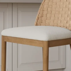Woven Seagrass Back & Boucle Counter Bar Stool Light Brown (Set of 4)