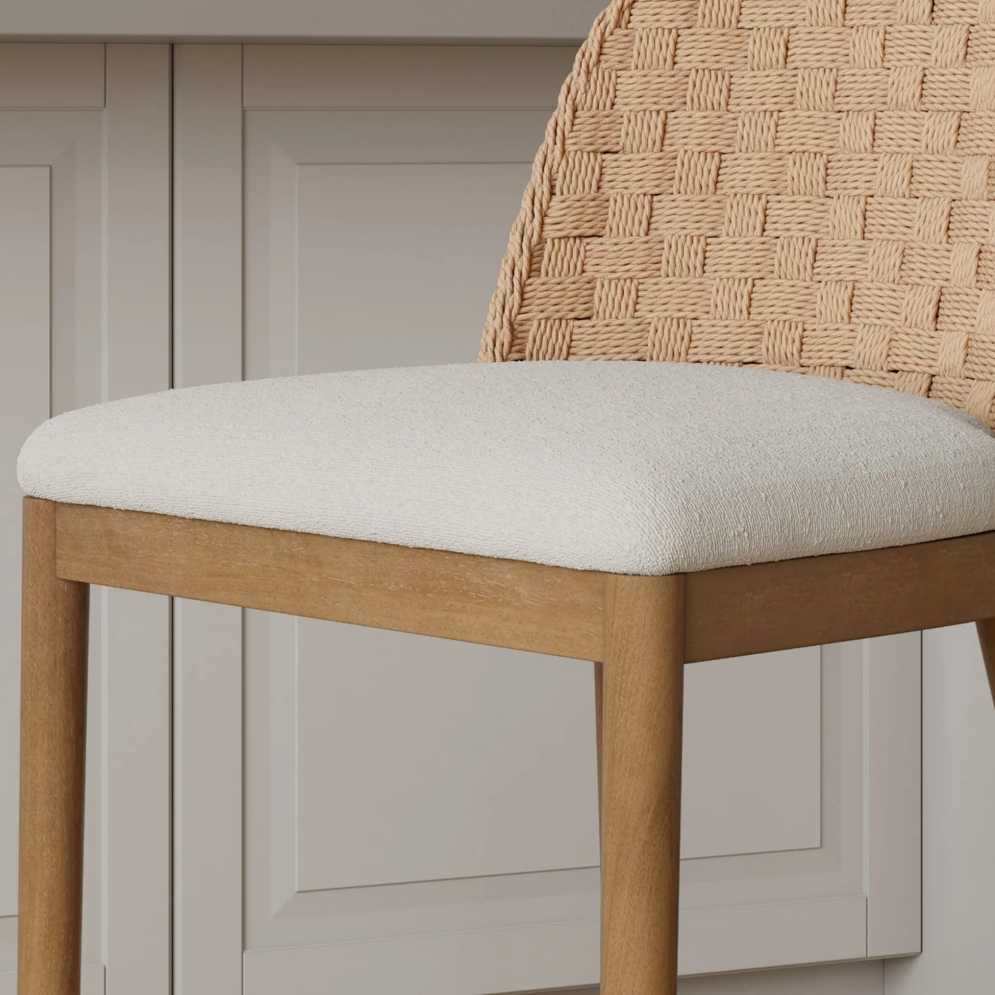 Woven Seagrass Back & Boucle Counter Bar Stool Light Brown (Set of 4)