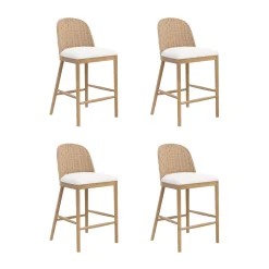 Woven Seagrass Back & Boucle Counter Bar Stool Light Brown (Set of 4)