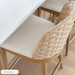 Woven Seagrass Back & Boucle Counter Bar Stool Light Brown (Set of 2)