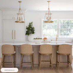 Woven Seagrass Back & Boucle Counter Bar Stool Light Brown (Set of 2)