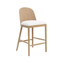 Woven Seagrass Back & Boucle Counter Bar Stool Light Brown (Set of 2)