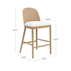 Woven Seagrass Back & Boucle Counter Bar Stool Light Brown (Set of 2)