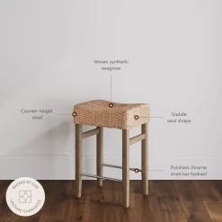 Woven Seagrass Counter Height Bar Stool Brown