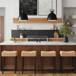 Woven Seagrass Counter Height Bar Stool Black