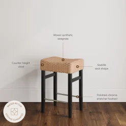 Woven Seagrass Counter Height Bar Stool Black