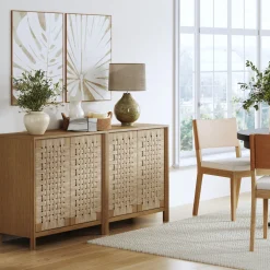 Woven Seagrass TV Console Cabinet for TVs up to 65" Light Brown