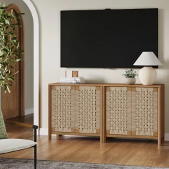 Woven Seagrass TV Console Cabinet for TVs up to 65
