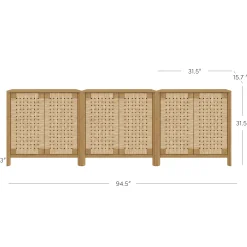 Woven Seagrass TV Console Cabinet for TVs up to 75" Light Brown