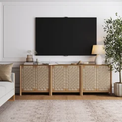 Woven Seagrass TV Console Cabinet for TVs up to 75