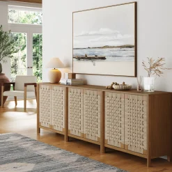 Woven Seagrass TV Console Cabinet for TVs up to 75
