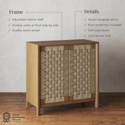 Woven Seagrass TV Console Cabinet for TVs up to 100